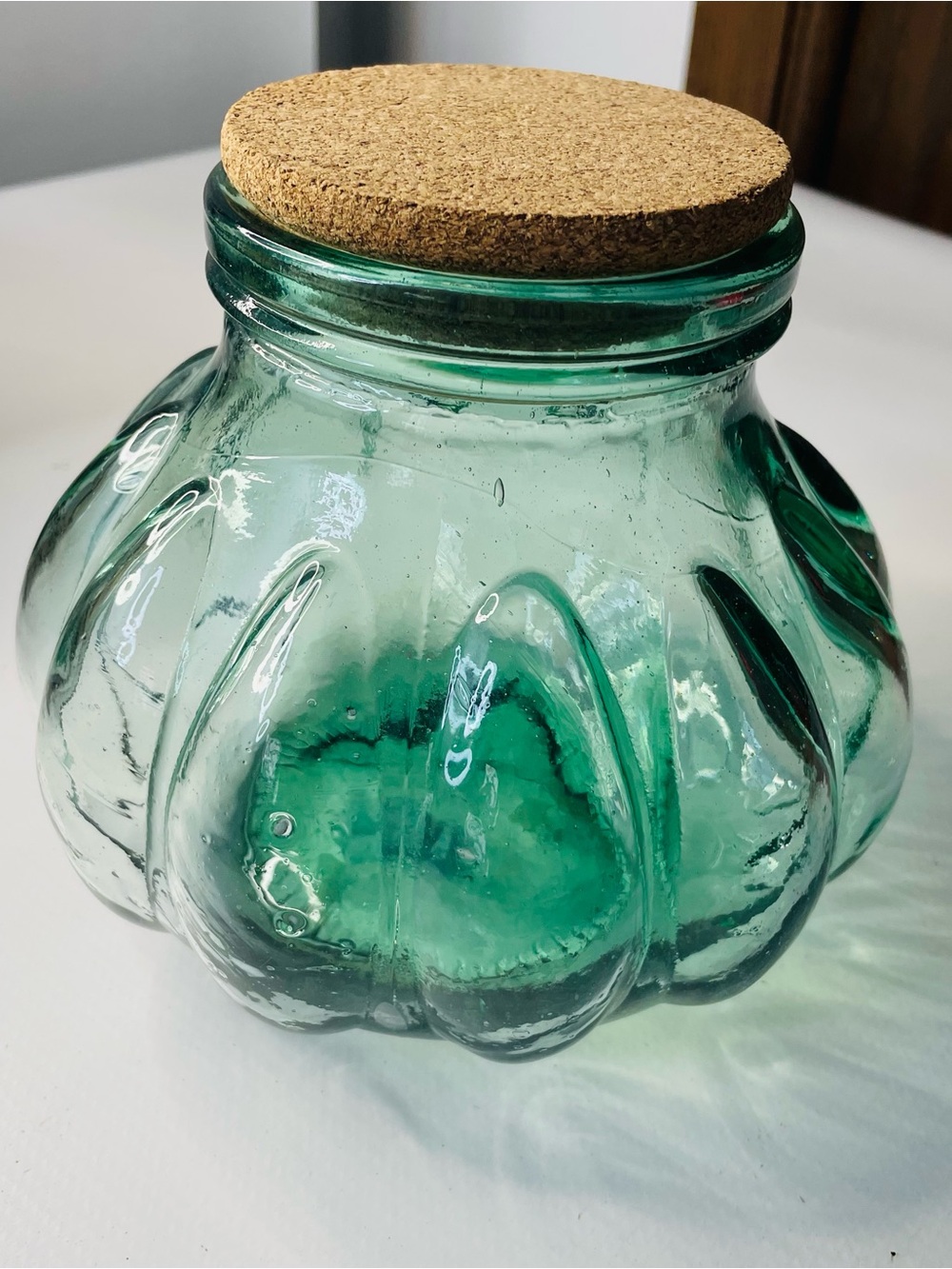 Vintage Green Glass Storage Jar with Cork Lid - Home Design